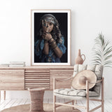 Moroccan Gypsy-The Paper Tree-Artwork,blue,boho,feature female,female,GYPSY,GYPSY WOMAN,moroccan,morocco,portrait,premium art print,TRIBAL,TRIBAL WOMAN,wall art,Wall_Art,Wall_Art_Prints,woman