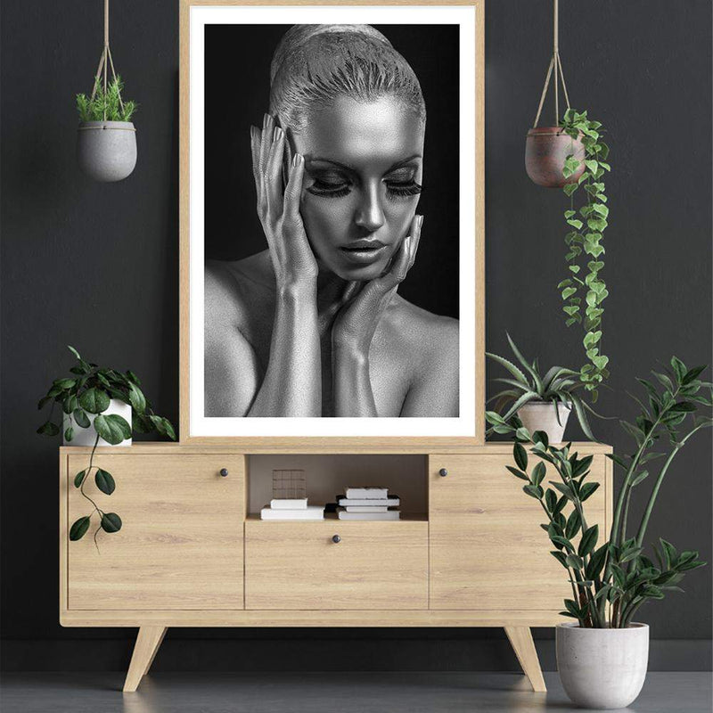 The Woman In Silver-The Paper Tree-black,contemporary,designer,elegant,female,premium art print,silver,statue,wall art,Wall_Art,Wall_Art_Prints,woman