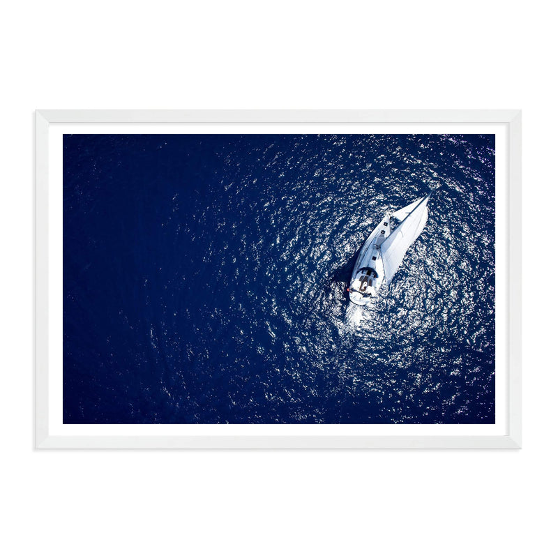Sailing Boat On The Blue-The Paper Tree-blue,boat,coastal,hamptons,navy,ocean,premium art print,sailing,sailing boat,wall art,Wall_Art,Wall_Art_Prints,water