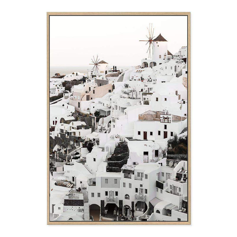 Oia Town In Santorini Greece-The Paper Tree-architecture,boho,buildings,city,europe,greece,greek,house,neutral,oia,portrait,premium art print,santorini,town,travel,villa,wall art,Wall_Art,Wall_Art_Prints,white