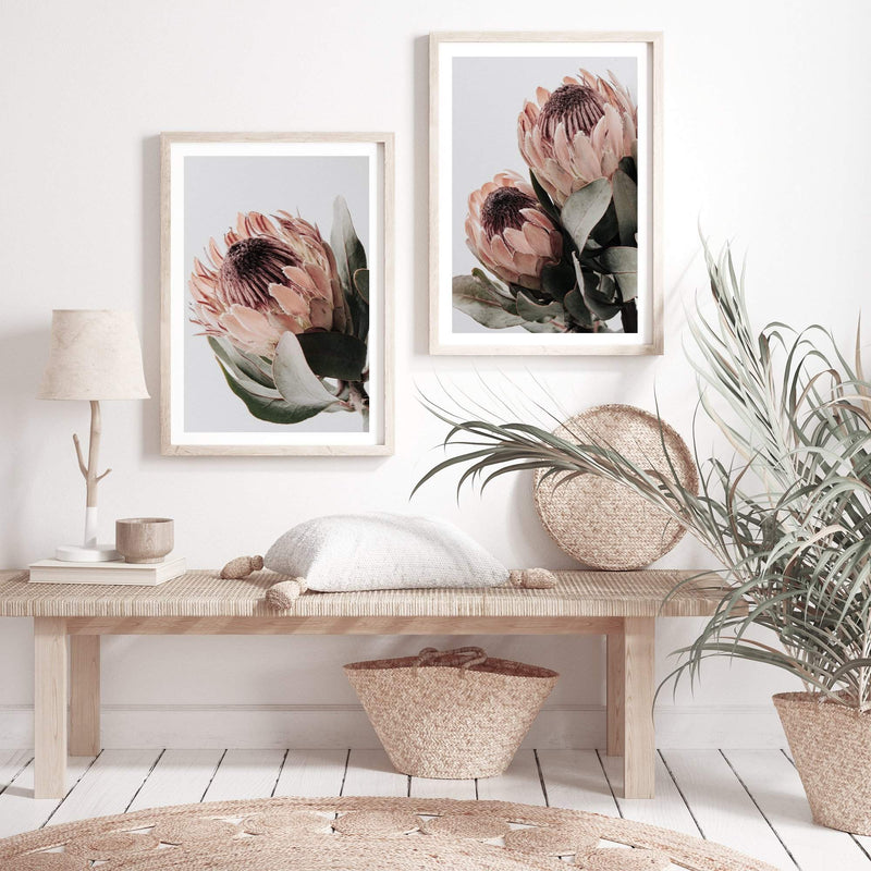 Set of 2 - Peach Protea Floral  & No.2-The Paper Tree-Artwork,boho,coastal,Floral,flower,gift,peach,portrait,premium art print,protea,wall art,Wall_Art,Wall_Art_Prints