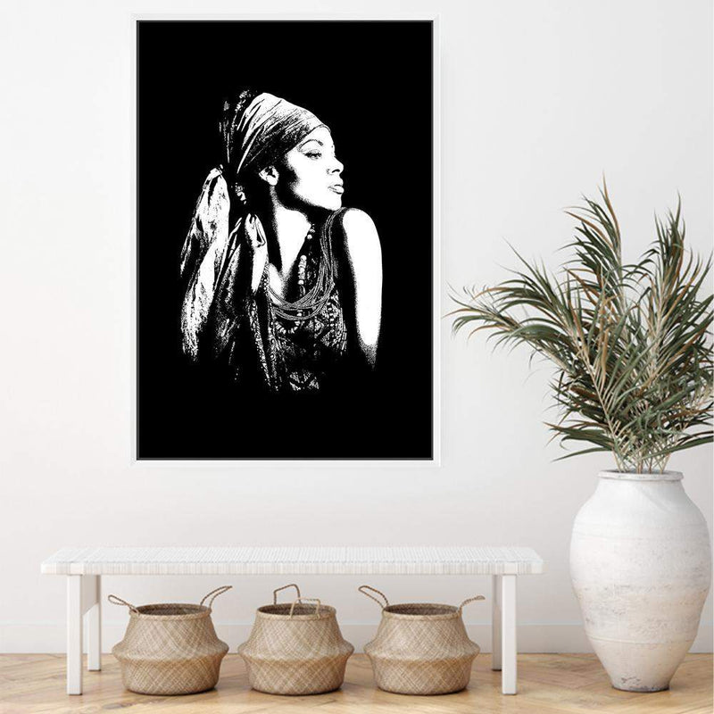 Boho Gypsy Silhouette-The Paper Tree-Abstract,Artwork,black,black & white,BLACK AND WHITE,bohemian,boho,gypsy,gypsy woman,monochrome,portrait,premium art print,tribal,wall art,Wall_Art,Wall_Art_Prints