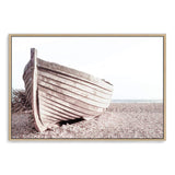 Boat On The Beach-The Paper Tree-beach,boat,boho,coast,coastal,hamptons,landscape,muted tone,NEUTRAL,premium art print,sand,shore,timber boat,wall art,Wall_Art,Wall_Art_Prints,wood