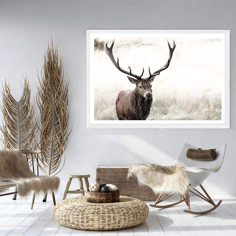 The Stag-The Paper Tree-animal,boho,deer,landscape,nature,neutral,premium art print,stag,wall art,Wall_Art,Wall_Art_Prints