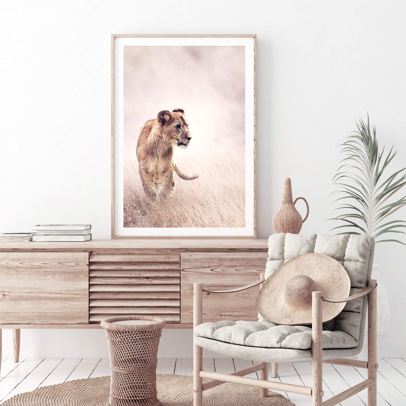 Lion On The Prowl II-The Paper Tree-africa,african,animal,boho,leo,lion,nature,neutral,portrait,premium art print,TAN,wall art,Wall_Art,Wall_Art_Prints