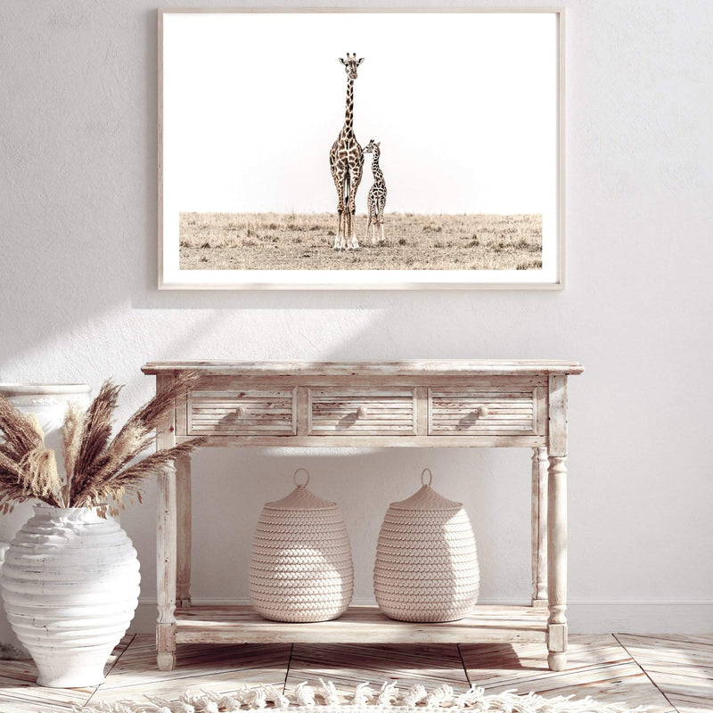 Giraffe Mother & Calf-The Paper Tree-africa,african,animal,baby,boho,calf,giraffe,giraffes,landscape,maternal,mother,nature,neutral,premium art print,wall art,Wall_Art,Wall_Art_Prints
