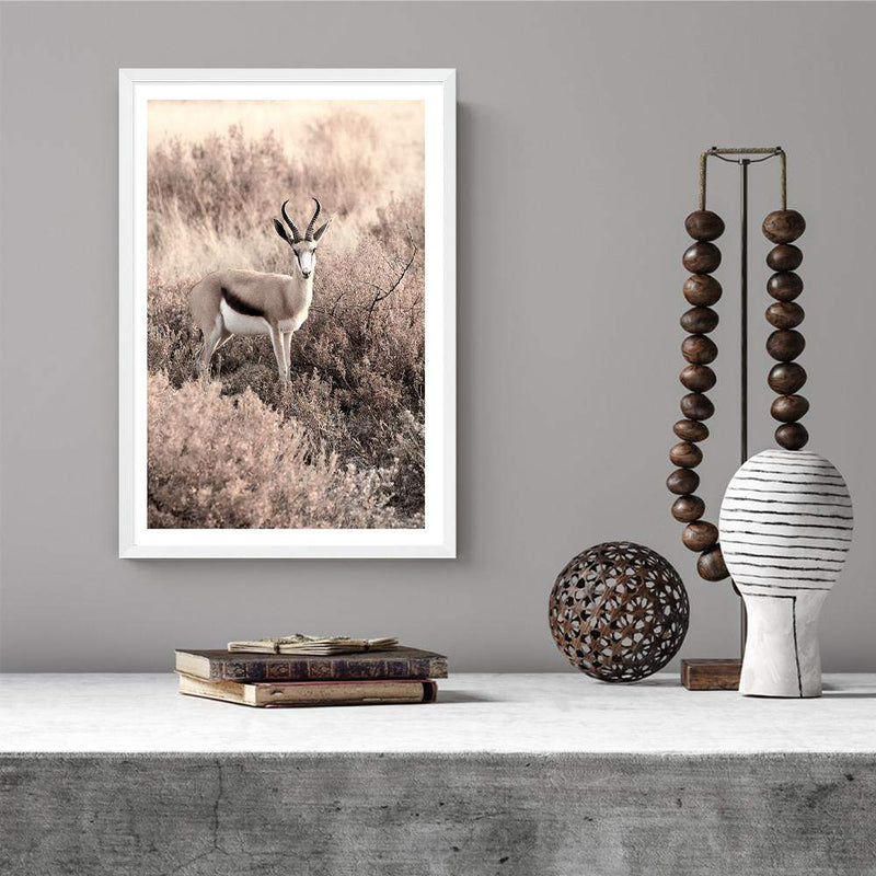 Grazing Springbok-The Paper Tree-africa,african,animal,antelope,nature,neutral,portrait,premium art print,springbok,TAN,wall art,Wall_Art,Wall_Art_Prints