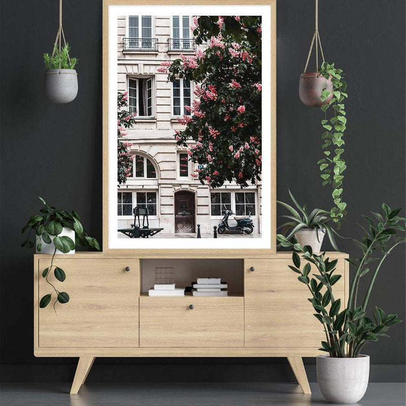 The French Facade-The Paper Tree-architecture,balcony,blossom,building,european,flowers,france,french,neutral,paris,portrait,premium art print,structure,tree,wall art,Wall_Art,Wall_Art_Prints