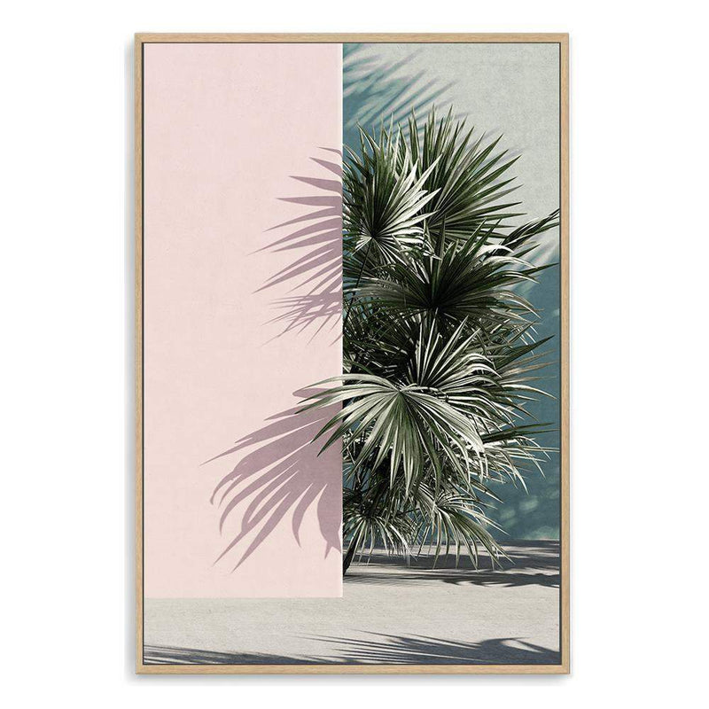 Palms Edge II-The Paper Tree-abstract,america,architecture,boho,building,coastal,green,lines,minimalist,palm frond,palm springs,pink,plam,plam tree,portrait,premium art print,retro,scandi,vintage,wall art,Wall_Art,Wall_Art_Prints