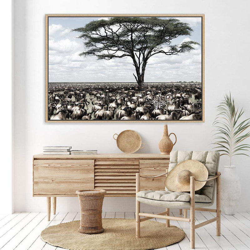 Plains Of Africa-The Paper Tree-africa,african,african animals,african tree,animals,herd,landscape,muted tone,nature,plains,premium art print,tree,wall art,Wall_Art,Wall_Art_Prints