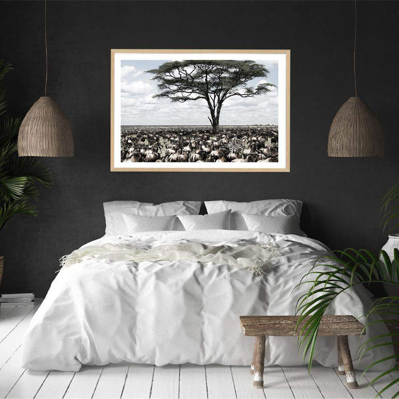 Plains Of Africa-The Paper Tree-africa,african,african animals,african tree,animals,herd,landscape,muted tone,nature,plains,premium art print,tree,wall art,Wall_Art,Wall_Art_Prints