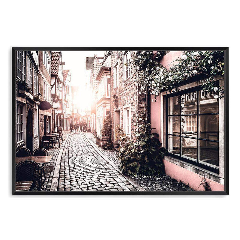 European Sunset-The Paper Tree-alley,alleyway,architecture,building,cafe,europe,european,france,french,landscape,paris,pastel,pink,premium art print,road,romantic,street,sunset,wall art,Wall_Art,Wall_Art_Prints