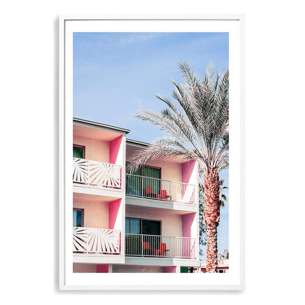 Palm Springs Hotel-The Paper Tree-america,architecture,blue,building,california,colourful,hotel,house,mid century,midcentury,motel,palm,palm springs,pink,portrait,premium art print,property,resort,retro,slim aarons,wall art,Wall_Art,Wall_Art_Prints,yellow