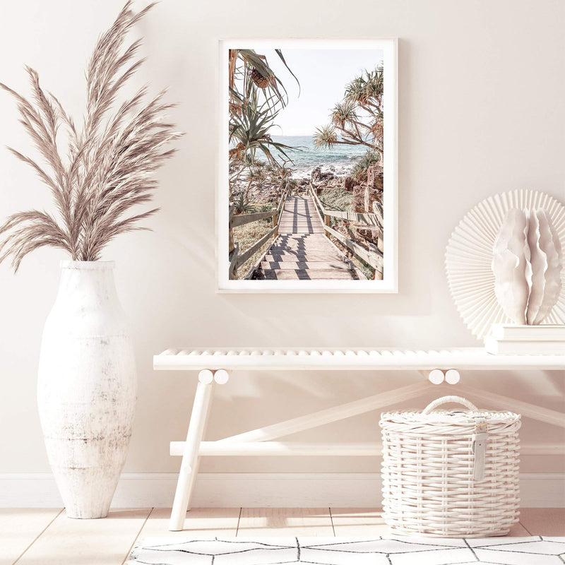 Stairs To The Beach-The Paper Tree-australian beach,beach,beach stairs,boho,coast,coastal,hamptons,musted tone,pandanus,portrait,premium art print,stairs,wall art,Wall_Art,Wall_Art_Prints