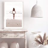 The Girl With The Surf Board-The Paper Tree-beach,boho,coast,coastal,girl,hamptons,neutral,portrait,premium art print,surf,surf board,surfer,wall art,Wall_Art,Wall_Art_Prints,white surf board