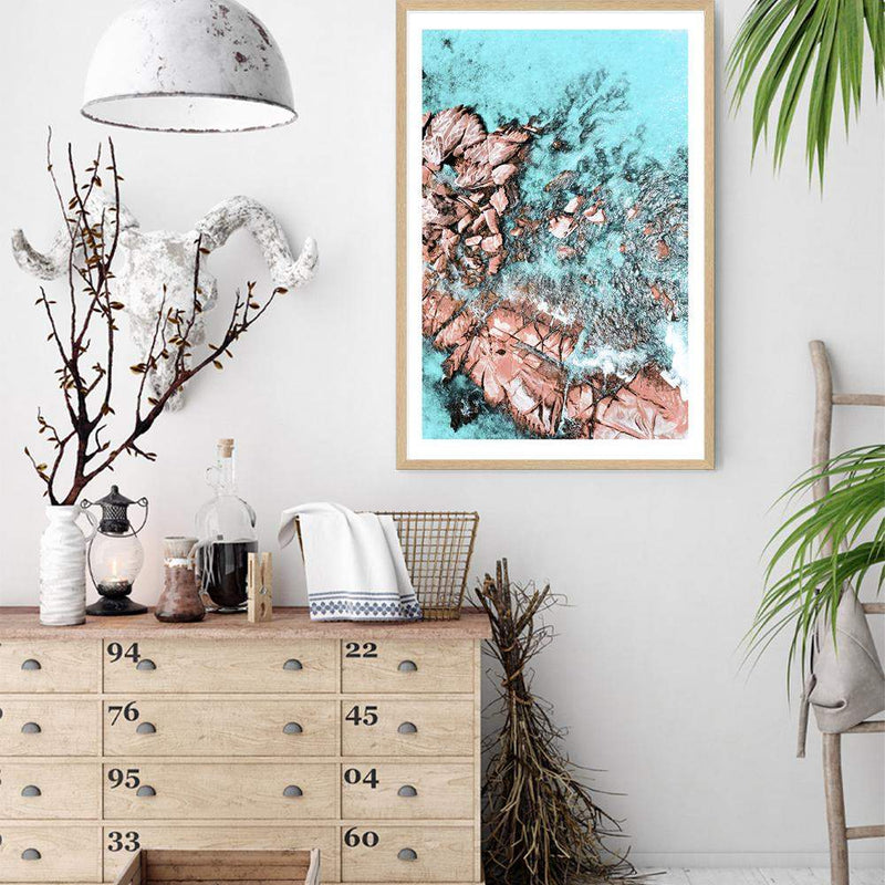 Teal Ocean Rocks III-The Paper Tree-aerial,beach,coast,coastal,hamptons,ocean,portrait,premium art print,rocks,teal,wall art,Wall_Art,Wall_Art_Prints,water