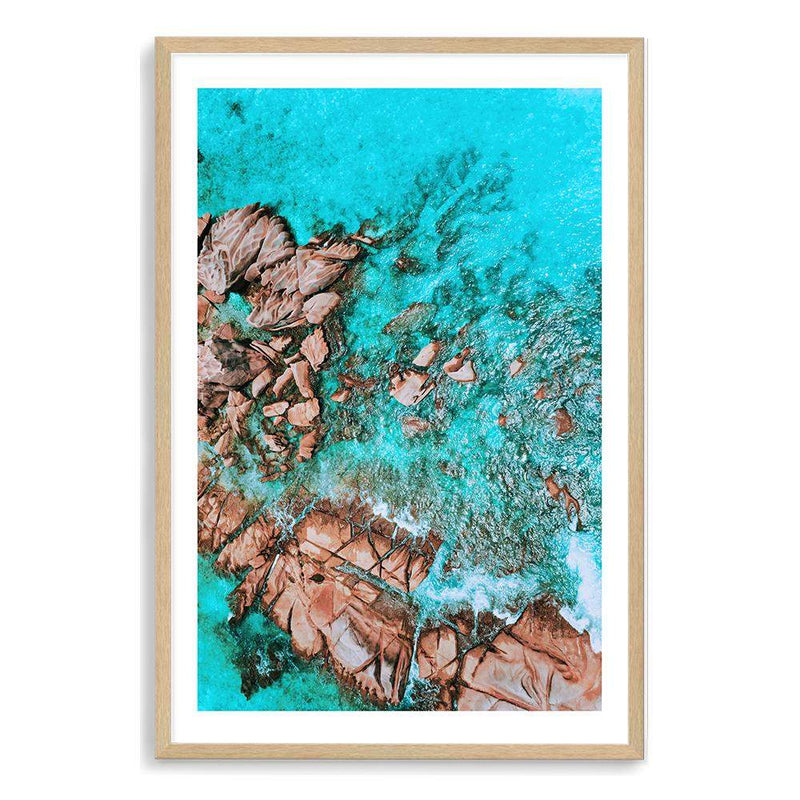 Teal Ocean Rocks IIII-The Paper Tree-aerial,beach,coast,coastal,hamptons,ocean,portrait,premium art print,rocks,teal,wall art,Wall_Art,Wall_Art_Prints,water