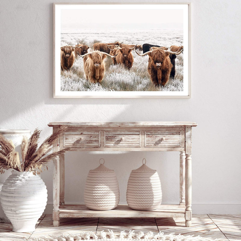 Highland Cattle-The Paper Tree-Artwork,bohemian,boho,CATTLE,framed,framed print,herd,highland bull,highland cattle,highland cow,landscape,nature,premium art print,TAN,wall art,Wall_Art,Wall_Art_Prints