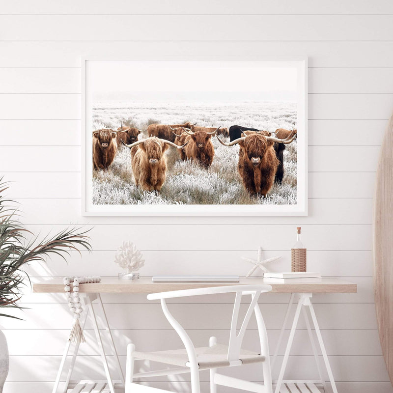 Highland Cattle-The Paper Tree-Artwork,bohemian,boho,CATTLE,framed,framed print,herd,highland bull,highland cattle,highland cow,landscape,nature,premium art print,TAN,wall art,Wall_Art,Wall_Art_Prints