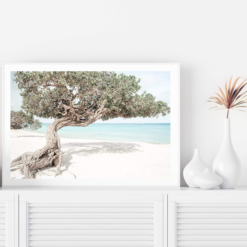 Divi Divi Tree-The Paper Tree-Aruba,beach,blue,boho,coast,coastal,divi divi tree,green,hamptons,island,landscape,ocean,premium art print,seaside,wall art,Wall_Art,Wall_Art_Prints
