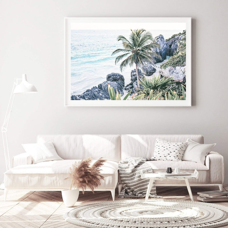 Coastal Paradise-The Paper Tree-BEACH,blue,car,coast,coastline,hamptons,landscape,mayan,mexico,ocean,palm,palm tree,premium art print,wall art,Wall_Art,Wall_Art_Prints,waves