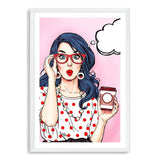 I'm Shocked But Coffee Pop-The Paper Tree-blue,cartoon,coffee,colourful,comic,eclectic,pink,pop art,portrait,premium art print,unique,wall art,Wall_Art,Wall_Art_Prints,woman