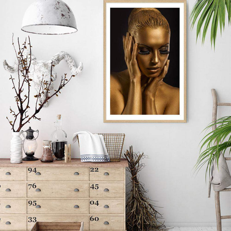 The Woman In Gold-The Paper Tree-contemporary,designer,elegant,female,gold,premium art print,statue,wall art,Wall_Art,Wall_Art_Prints,woman