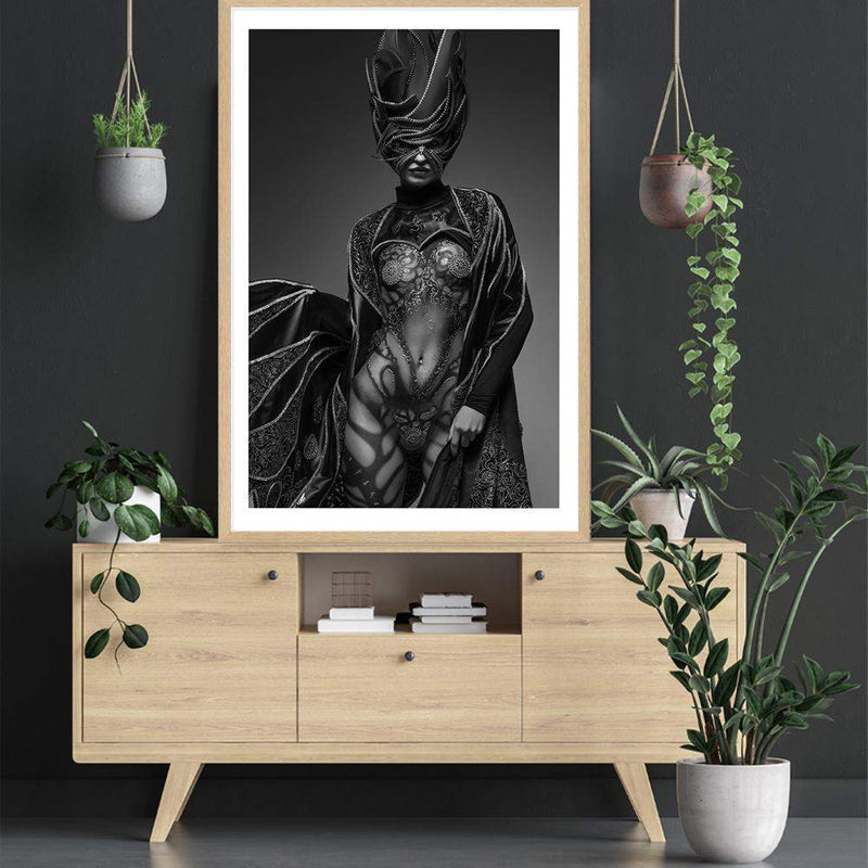 The Butterfly Queen II-The Paper Tree-black,black & white,butterfly,eclectic,fantasy,female,gold,monochrome,portrait,premium art print,unique,wall art,Wall_Art,Wall_Art_Prints,woman