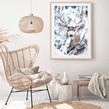 Deer In The Forest-The Paper Tree-animal,blue,christmas,deer,elk,forest,nature,portrait,premium art print,stag,TAN,trees,wall art,Wall_Art,Wall_Art_Prints,white,woods,xmas