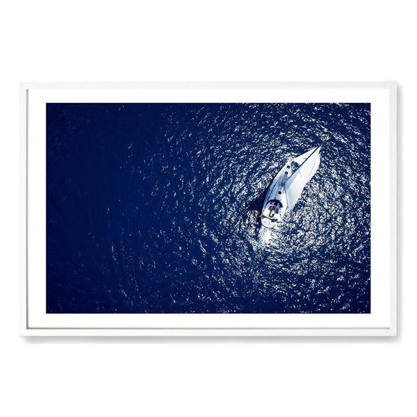 Sailing Boat On The Blue-The Paper Tree-blue,boat,coastal,hamptons,navy,ocean,premium art print,sailing,sailing boat,wall art,Wall_Art,Wall_Art_Prints,water
