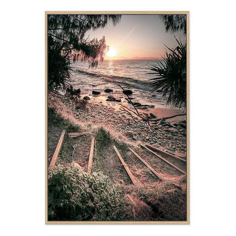 Sunset At Wategos-The Paper Tree-beach,beach stairs,byron bay,coastal,hamptons,nature,ocean,portrait,premium art print,rocks,sand,sea,stairs,steps,sunset,tan,view,wall art,Wall_Art,Wall_Art_Prints,wategos,wategos beach,water