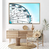 Farris Wheel-The Paper Tree-america,blue,coast,coastal,colourful,farris wheel,landscape,miami,pink,premium art print,ride,teal,themepark,vibrant,wall art,Wall_Art,Wall_Art_Prints,white