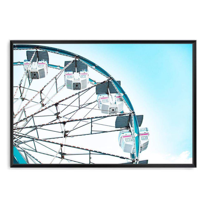 Farris Wheel-The Paper Tree-america,blue,coast,coastal,colourful,farris wheel,landscape,miami,pink,premium art print,ride,teal,themepark,vibrant,wall art,Wall_Art,Wall_Art_Prints,white