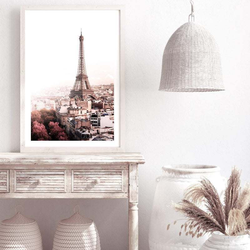 The City Of Paris-The Paper Tree-architecture,city,eiffel tower,france,french,paris,peach,pink,portrait,premium art print,romantic,view,wall art,Wall_Art,Wall_Art_Prints