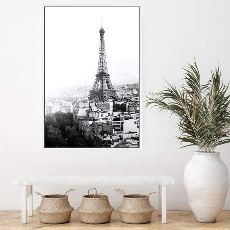 The City Of Paris II-The Paper Tree-architecture,black,black & white,city,eiffel tower,france,french,monochrome,paris,portrait,premium art print,romantic,view,wall art,Wall_Art,Wall_Art_Prints,white