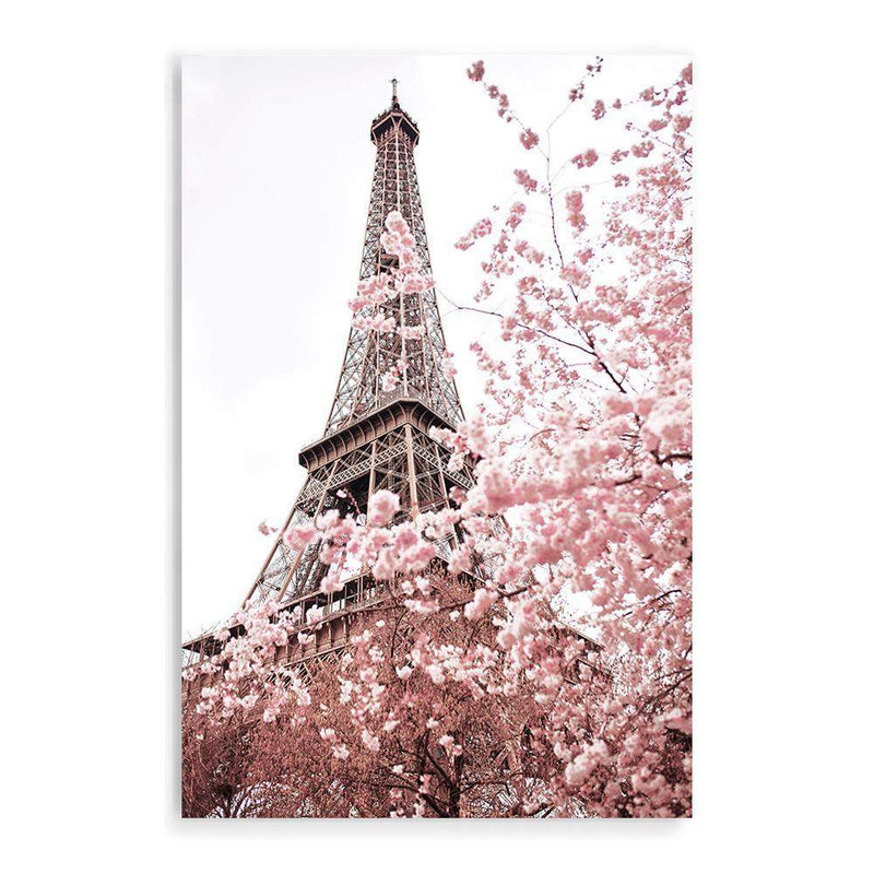 Paris in Spring-The Paper Tree-architecture,cherry blossom,cherry tree,city,eiffel tower,floral,flower,france,french,paris,peach,pink,portrait,premium art print,romantic,spring,view,wall art,Wall_Art,Wall_Art_Prints