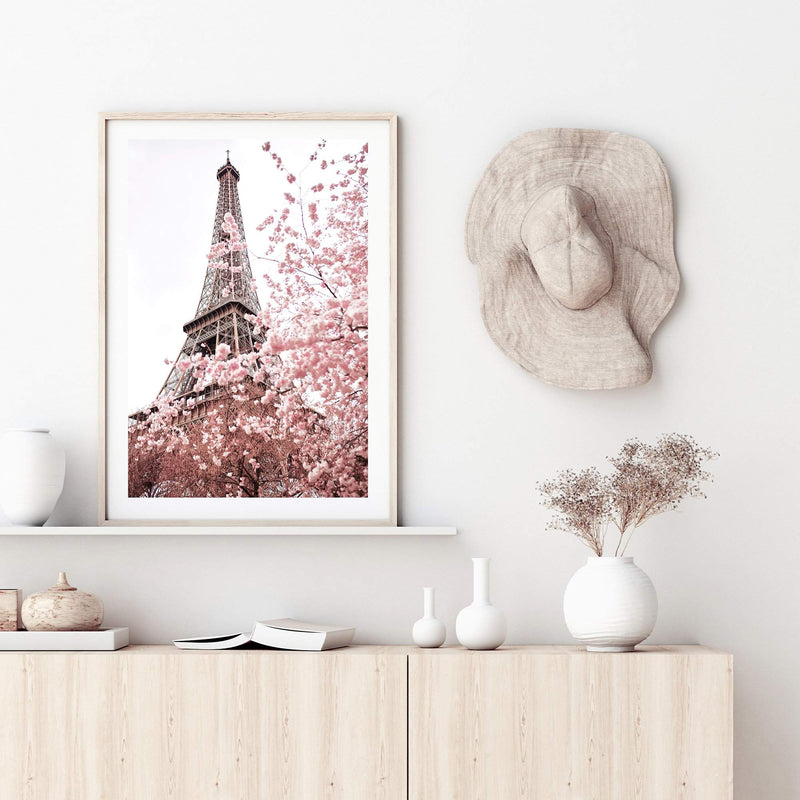 Paris in Spring-The Paper Tree-architecture,cherry blossom,cherry tree,city,eiffel tower,floral,flower,france,french,paris,peach,pink,portrait,premium art print,romantic,spring,view,wall art,Wall_Art,Wall_Art_Prints