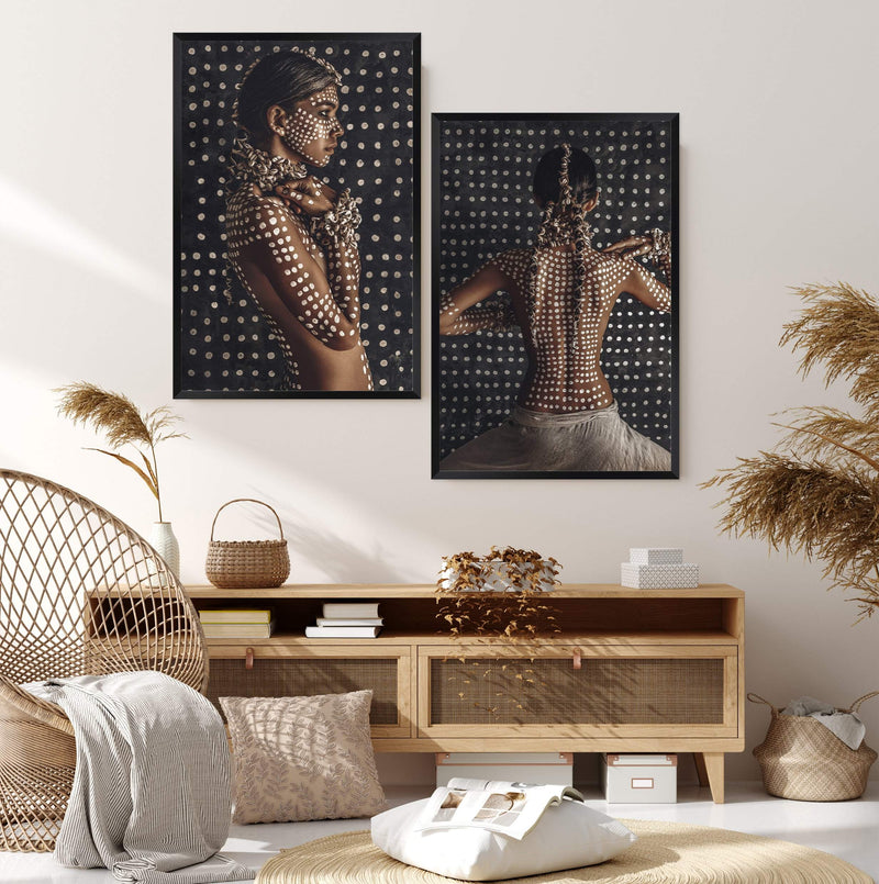 Set of 2 - Boho Tribal Woman  & Tribal Woman-The Paper Tree-Artwork,bohemian,boho,painted tribal woman,painted woman,portrait,premium art print,set of 2,set of two,strong woman,tan,TRIBAL,TRIBAL WOMAN,wall art,Wall_Art,Wall_Art_Prints