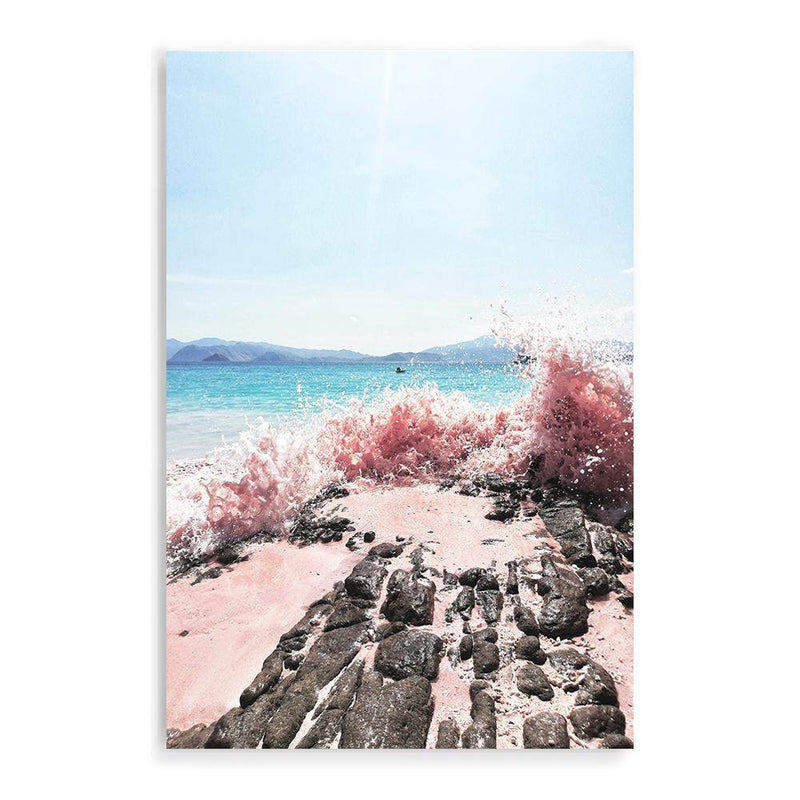 Pink Waves-The Paper Tree-beach,blue,coast,coastal,crashing waves,ocean,pink,pink beach,pink sand,pink waves,portrait,premium art print,rocks,sand,teal,wall art,Wall_Art,Wall_Art_Prints,water,waves