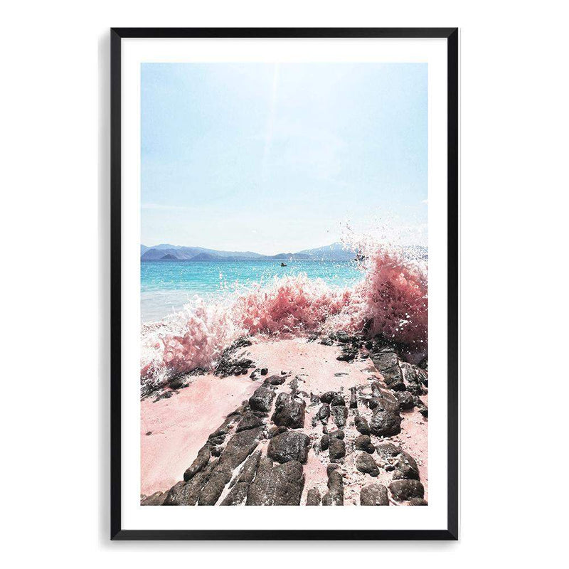 Pink Waves-The Paper Tree-beach,blue,coast,coastal,crashing waves,ocean,pink,pink beach,pink sand,pink waves,portrait,premium art print,rocks,sand,teal,wall art,Wall_Art,Wall_Art_Prints,water,waves