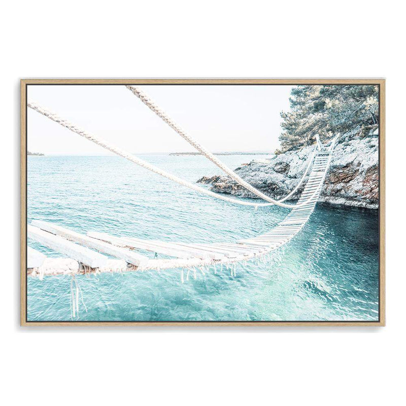 Coastal Rope Bridge-The Paper Tree-beach,boho,bridge,coast,coastal,hamptons,island,isle,landscape,ocean,premium art print,rope bridge,teal,wall art,Wall_Art,Wall_Art_Prints,water