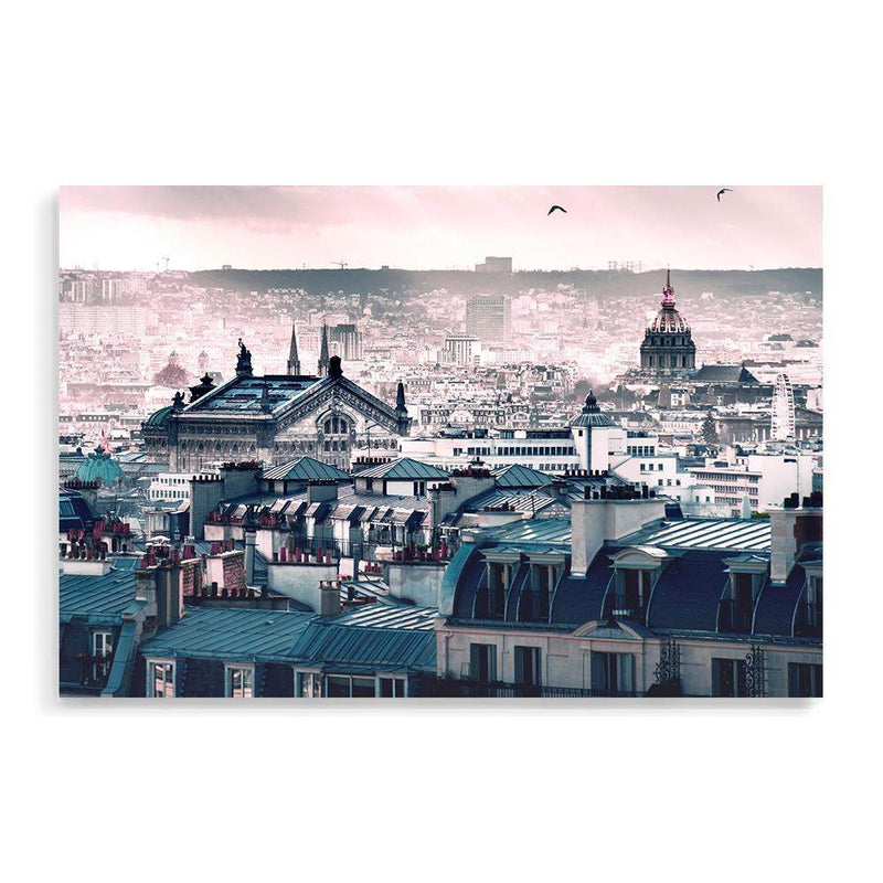A View Of Paris-The Paper Tree-architectural,architecture,blue,building,city,destination,france,french,landscape,morning,paris,parisian,pink,premium art print,sun,travel,view,wall art,Wall_Art,Wall_Art_Prints