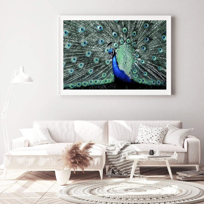 Percy The Peacock II-The Paper Tree-Abstract,animal,Artwork,BIRD,blue,feathers,green,landscape,PEACOCK,premium art print,teal,wall art,Wall_Art,Wall_Art_Prints
