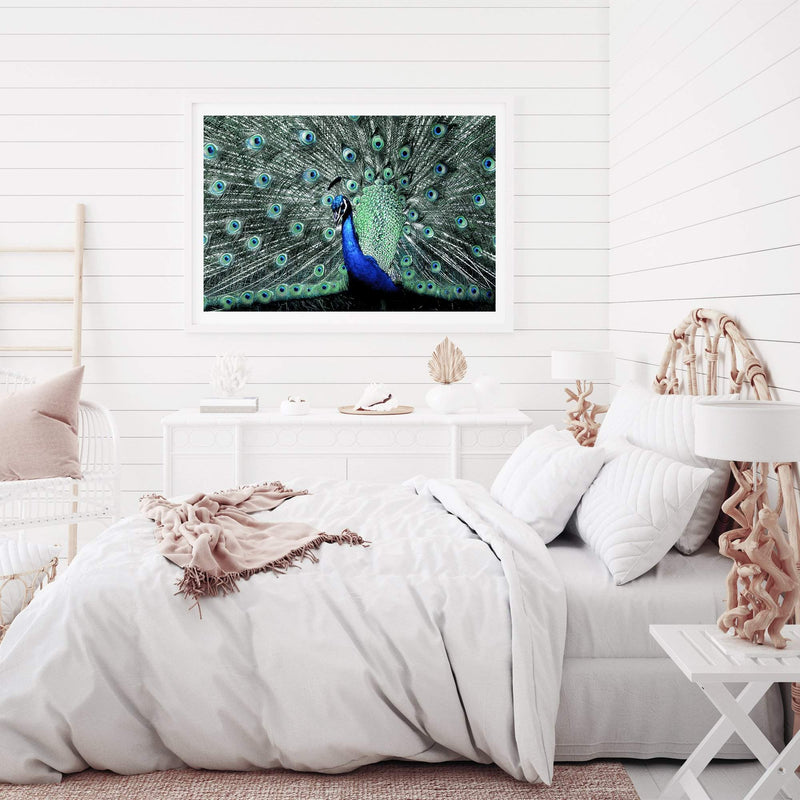 Percy The Peacock II-The Paper Tree-Abstract,animal,Artwork,BIRD,blue,feathers,green,landscape,PEACOCK,premium art print,teal,wall art,Wall_Art,Wall_Art_Prints
