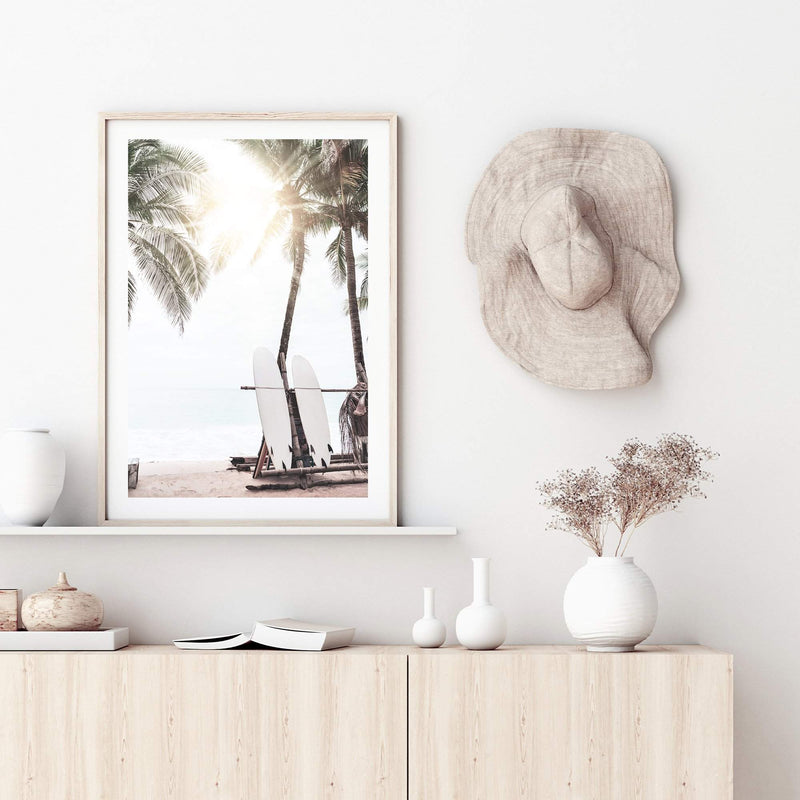 Hawaii Surfer Beach-The Paper Tree-beach,boho,coast,coastal,hamptons,neutral,portrait,premium art print,sand,shore,surf,surf board,surfer,wall art,Wall_Art,Wall_Art_Prints,wood
