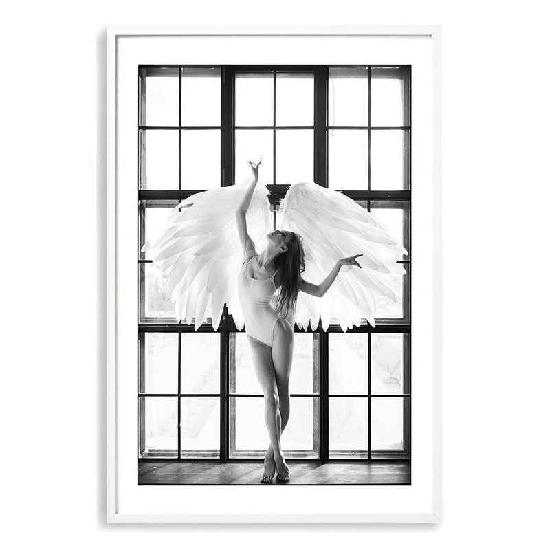 Angel Wings-The Paper Tree-angel,angel wings,ballerina,black & white,boho,dancer,FASHION,feature female,hamptons,monochrome,portrait,premium art print,wall art,Wall_Art,Wall_Art_Prints,white,wings,woman