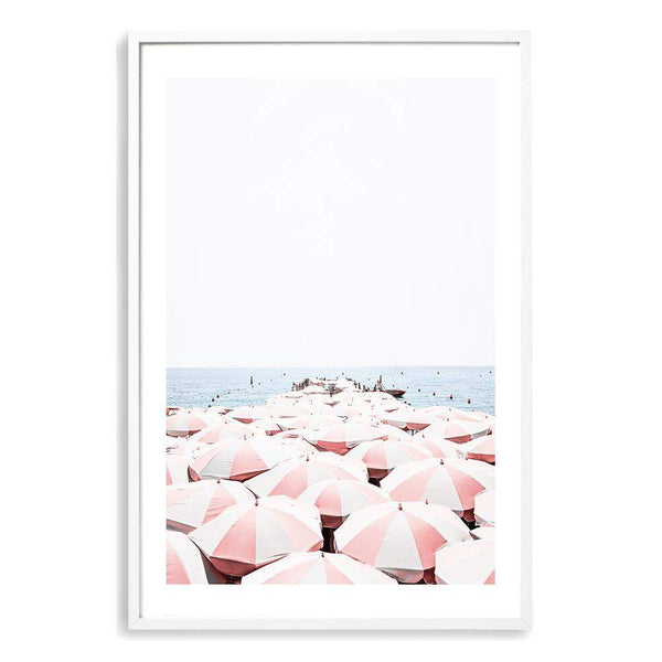 Amalfi Beach View | Amalfi Coast-The Paper Tree-amalfi,amalfi coast,beach,blue,boho,coast,coastal,hamptons,italian beach,italy,ocean,orange,parasol,peach,pink,portrait,premium art print,sea,umbrella,wall art,Wall_Art,Wall_Art_Prints