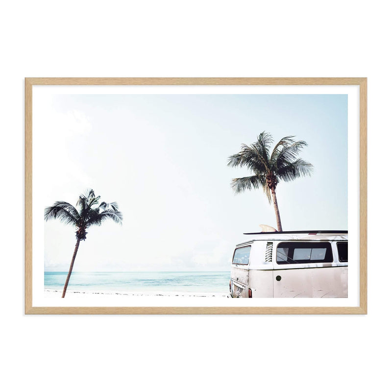Beachside Kombi Van-The Paper Tree-beach,blue,boho,car,coastal,coastal palm,combi,combi van,hamptons,kombi,kombi van,landscape,ocean,palm,palm tree,pastel,premium art print,sea,van,wall art,Wall_Art,Wall_Art_Prints