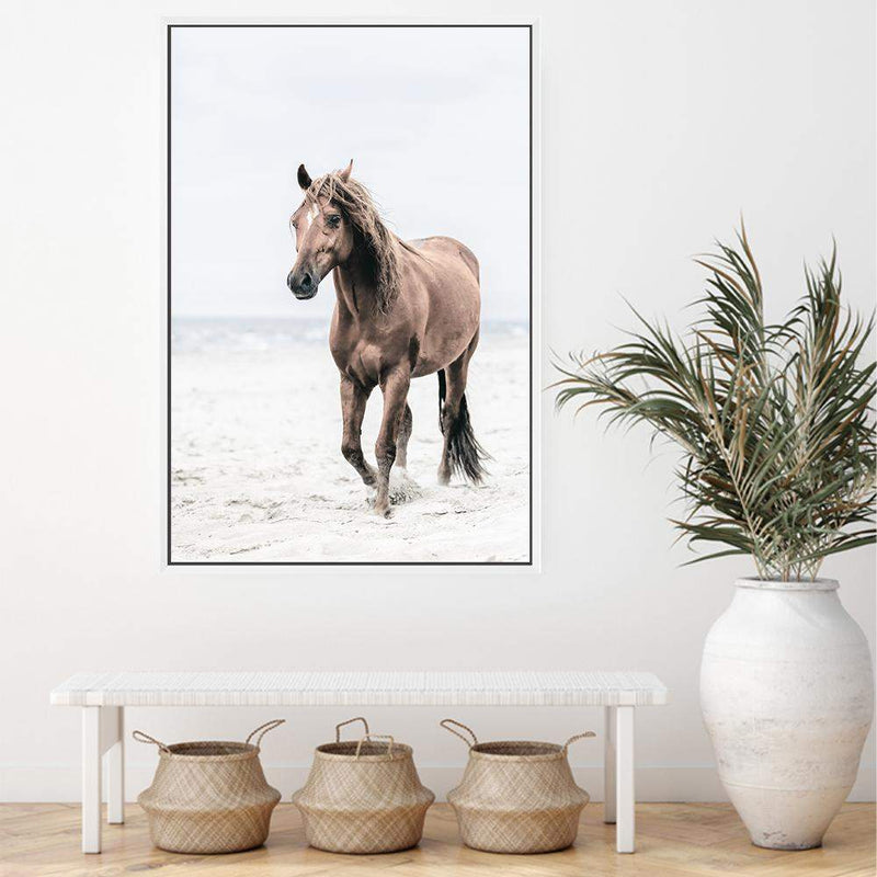 Horse on The Beach-The Paper Tree-animal,beach,boho,brown,brown horse,coastal,framed print,hamptons,horse,horse on the beach,horses,portrait,premium art print,stallion,TAN,wall art,Wall_Art,Wall_Art_Prints