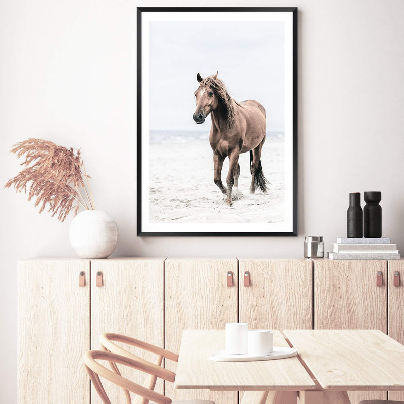 Horse on The Beach-The Paper Tree-animal,beach,boho,brown,brown horse,coastal,framed print,hamptons,horse,horse on the beach,horses,portrait,premium art print,stallion,TAN,wall art,Wall_Art,Wall_Art_Prints